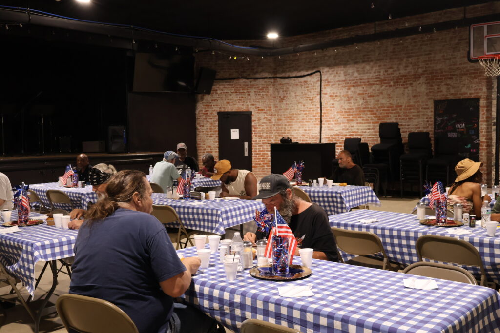 Guests eating a meal at a breakfast meal service